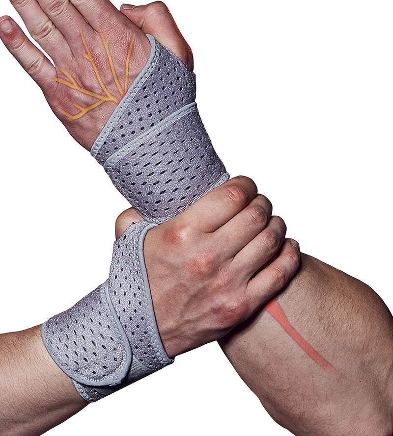 HiRui 2 Pack Wrist Compression Strap and Wrist Brace Sport Wrist Support for Fitness, Weightlifting, Tendonitis, Carpal Tunnel Arthritis, Pain Relief-Wear Anywhere-Adjustable (Gray) - Image 1
